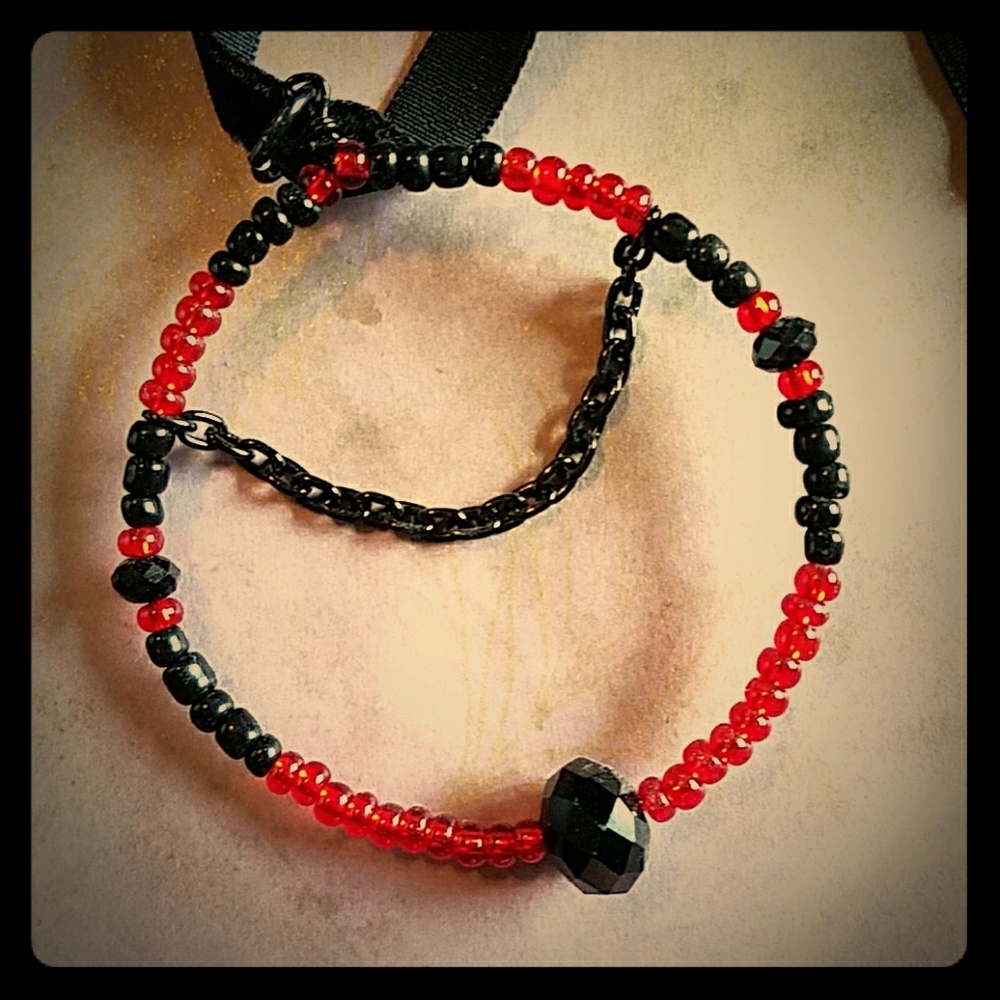 OOAK Handmade Beaded Pendant Velvet Necklace